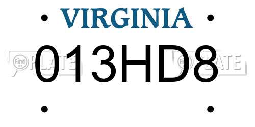 013HD8 Virginia License Plate