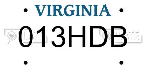013HDB Virginia License Plate