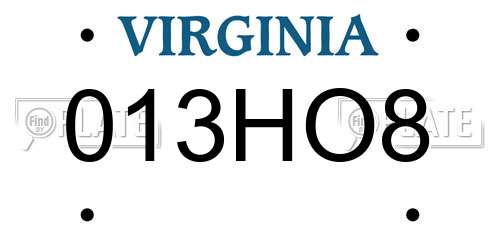 013HO8 Virginia License Plate