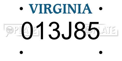013J85 Virginia License Plate