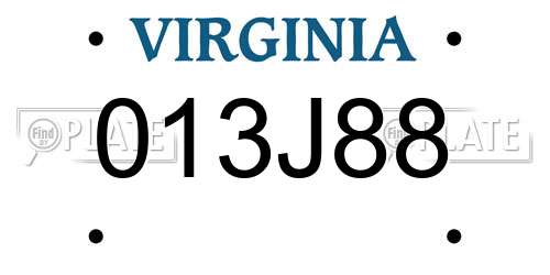 013J88 Virginia License Plate