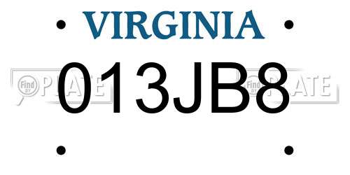 013JB8 Virginia License Plate