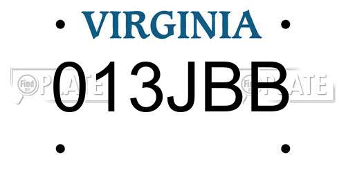 013JBB Virginia License Plate