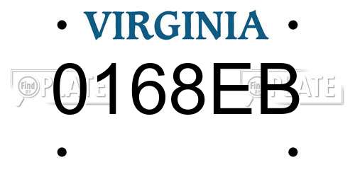 0168EB Virginia License Plate