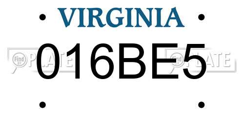 016BE5 Virginia License Plate