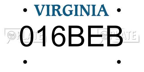 016BEB Virginia License Plate