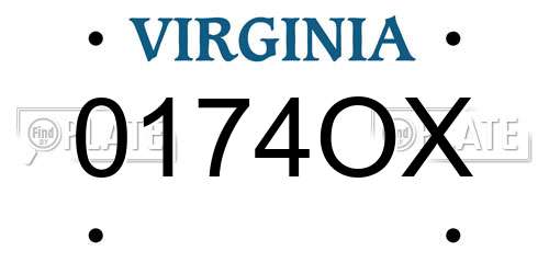 0174OX Virginia License Plate