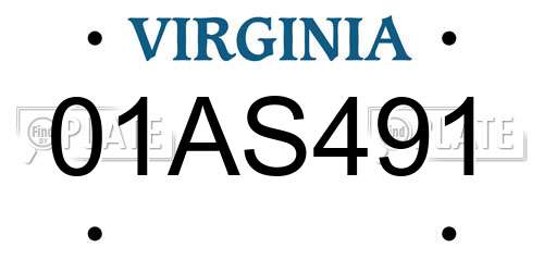 01AS491 Virginia License Plate