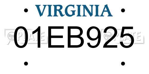 01EB925 Virginia License Plate