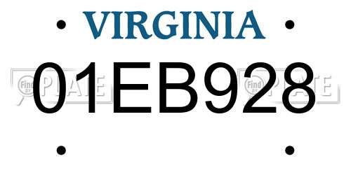 01EB928 Virginia License Plate