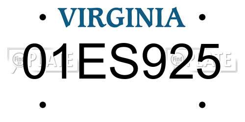 01ES925 Virginia License Plate