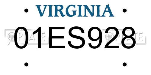 01ES928 Virginia License Plate