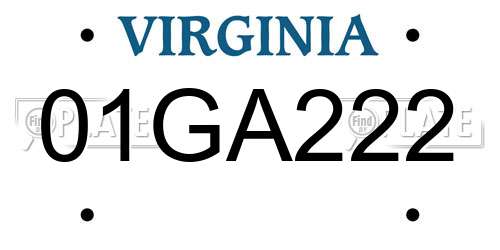 01GA222 Virginia License Plate