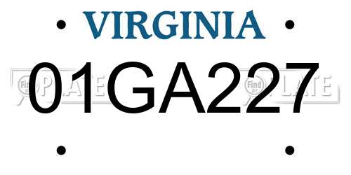 01GA227 Virginia License Plate