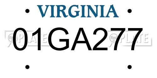 01GA277 Virginia License Plate