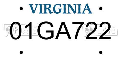 01GA722 Virginia License Plate