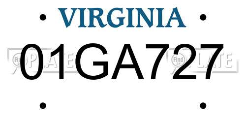 01GA727 Virginia License Plate