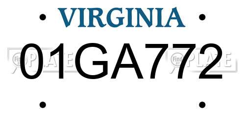 01GA772 Virginia License Plate