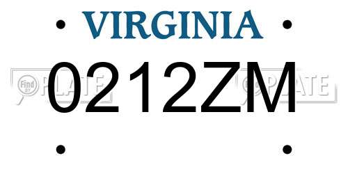 0212ZM Virginia License Plate