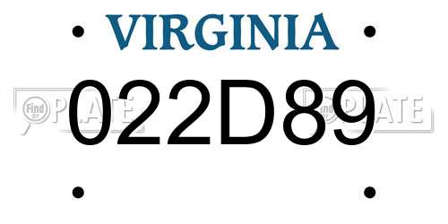 022D89 Virginia License Plate