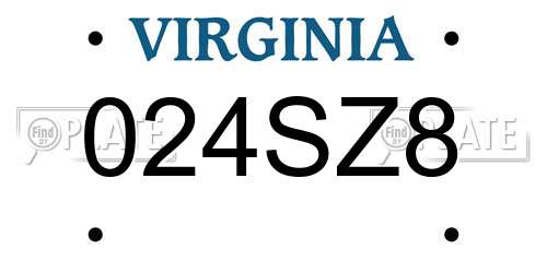 024SZ8 Virginia License Plate