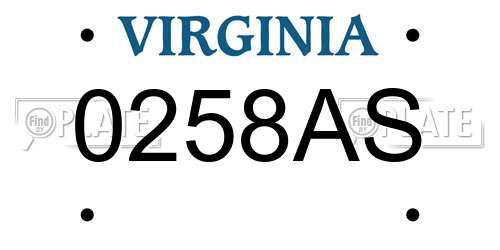 0258AS Virginia License Plate
