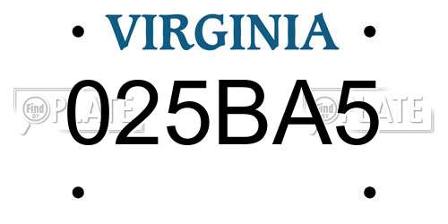 025BA5 Virginia License Plate