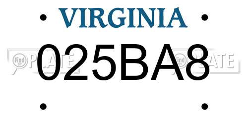 025BA8 Virginia License Plate