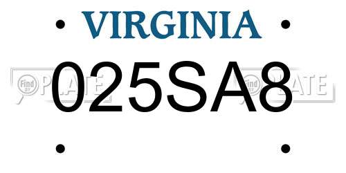 025SA8 Virginia License Plate