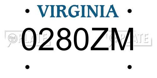 0280ZM Virginia License Plate