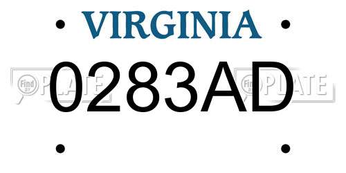 0283AD Virginia License Plate
