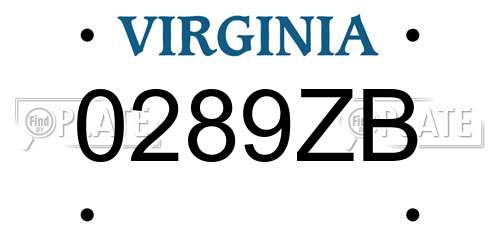 0289ZB Virginia License Plate