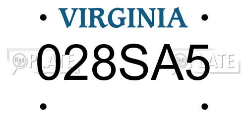 028SA5 Virginia License Plate