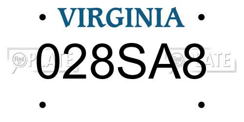 028SA8 Virginia License Plate