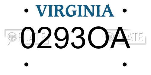 0293OA Virginia License Plate