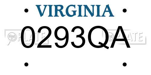0293QA Virginia License Plate