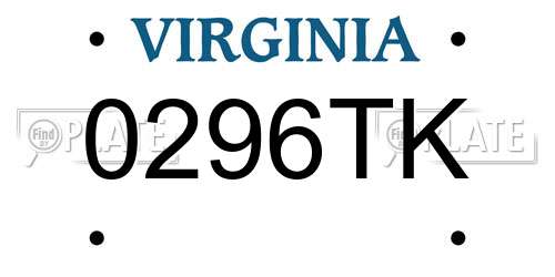 0296TK Virginia License Plate