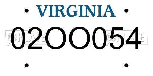 02OO054 Virginia License Plate