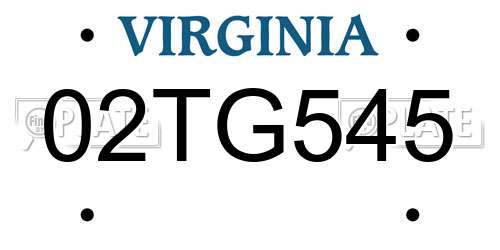 02TG545 Virginia License Plate