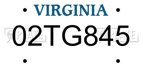 02TG845 Virginia License Plate
