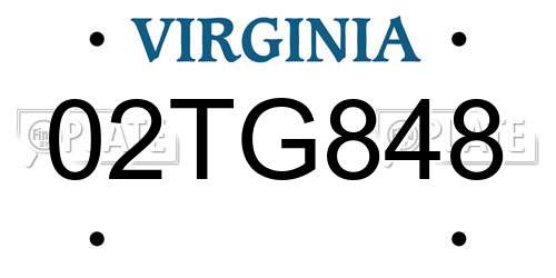02TG848 Virginia License Plate