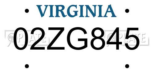 02ZG845 Virginia License Plate