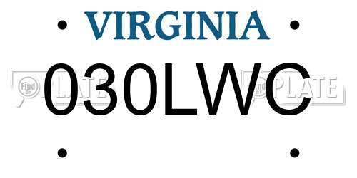 030LWC Virginia License Plate