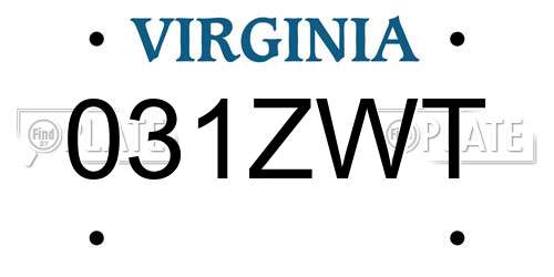 031ZWT Virginia License Plate