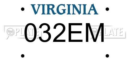 032EM Virginia License Plate