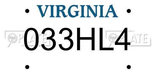 033HL4 Virginia License Plate