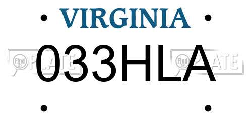 033HLA Virginia License Plate