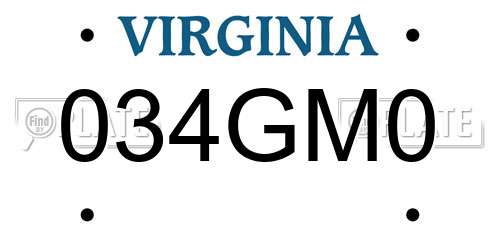 034GM0 Virginia License Plate