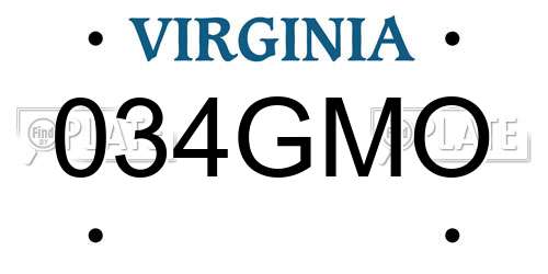 034GMO Virginia License Plate