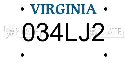 034LJ2 Virginia License Plate